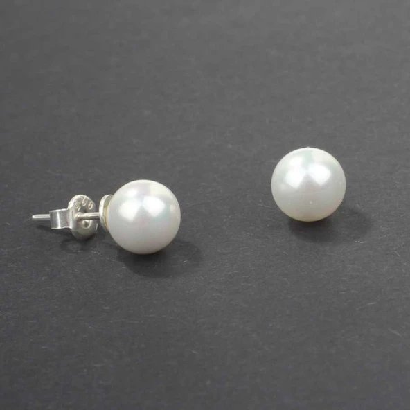 925 Ayar Gümüş Top Beyaz İnci Küpe ürün görseli 1