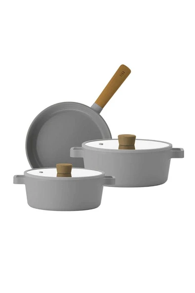 Neoflam Fika Gri Tencere ve Tava Seti 5 Parça D-NEOGS5