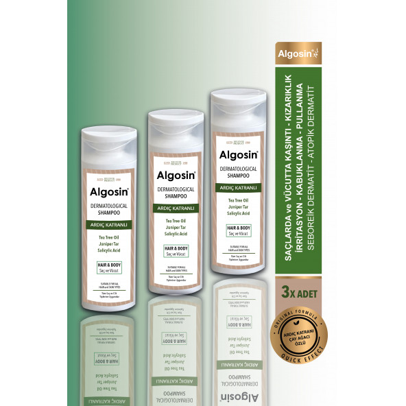 Algosin Dermotolojik  Ardıç Katranlı Bitkisel Çay Ağacı Saç ve Vücut Şampuanı 3 Adet