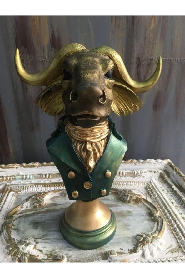 Boğa Altın & Yeşil Desen Dekoratif Obje - 2