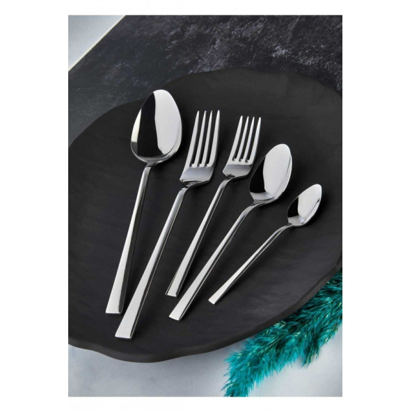 Zagori 60 Parça 12 Kişilik Düz Model Natural Çatal Kaşık Takımı