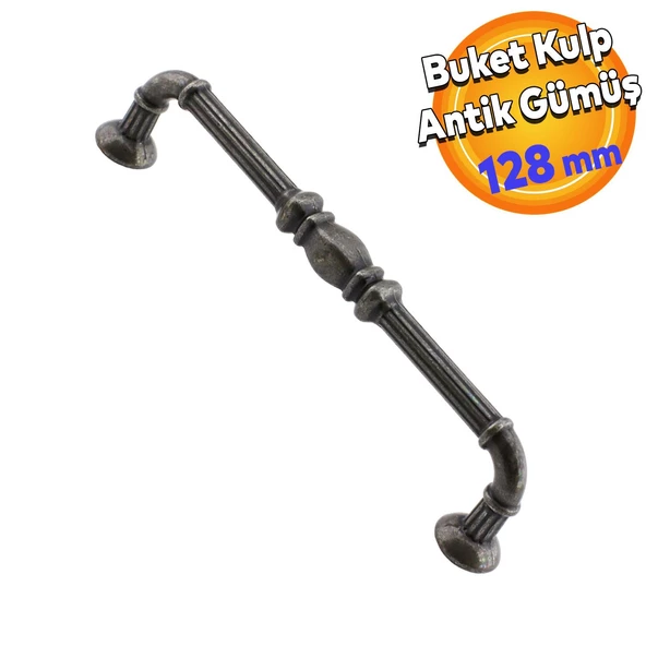 Buket Eskitme Antik Gümüş (128 mm-12.8 cm) Metal Mobilya Mutfak Çekmece Dolap Kulpu Kulbu Kulpları