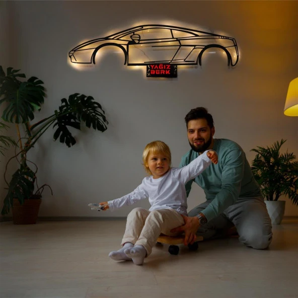Veraart Işıklı Kişiselleştirilebilir Araba Temalı Tablo Lamborghini Dekoratif Gece Lambası 80 cm - 7