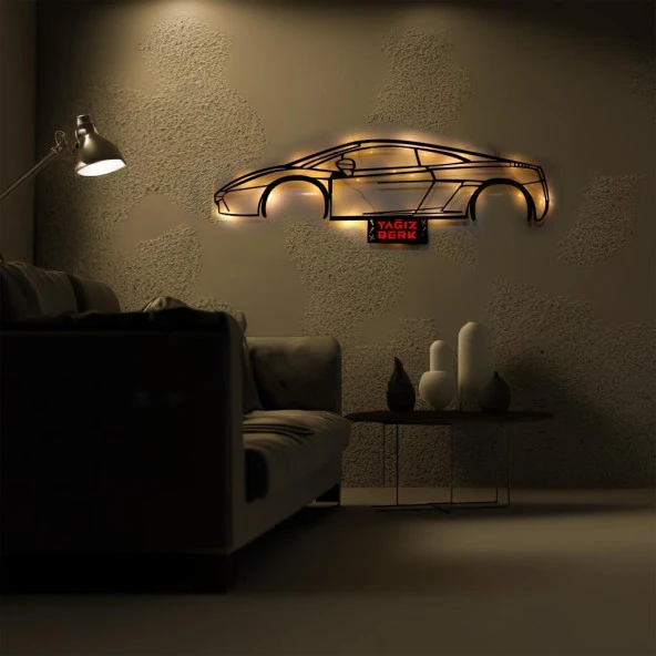 Veraart Işıklı Kişiselleştirilebilir Araba Temalı Tablo Lamborghini Dekoratif Gece Lambası 80 cm - 8