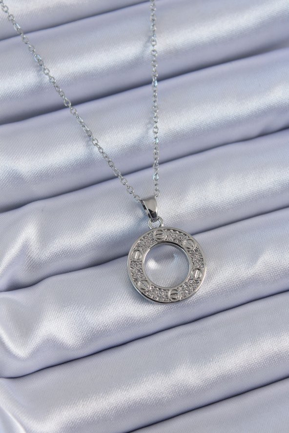 316L Çelik Gümüş Renk Zirkon Taşlı Cartier Model Kadın Kolye ürün görseli
