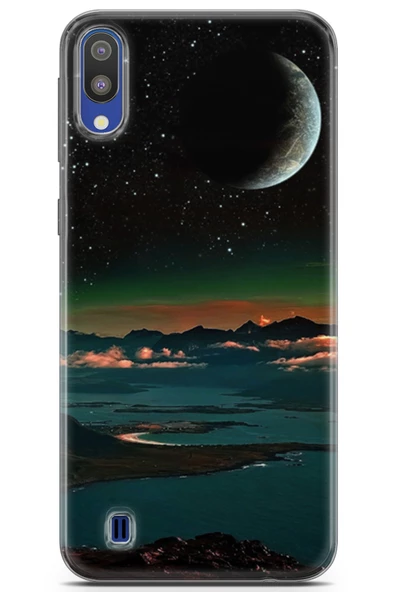 Samsung Galaxy M10 Kılıf Seri Moon 29 Galaksi Leke Tutmaz Kapak Petrol