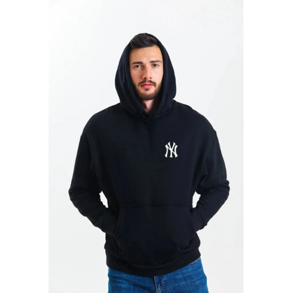 Unisex NY Baskılı Kanguru Cepli Kapüşonlu Sweatshirt