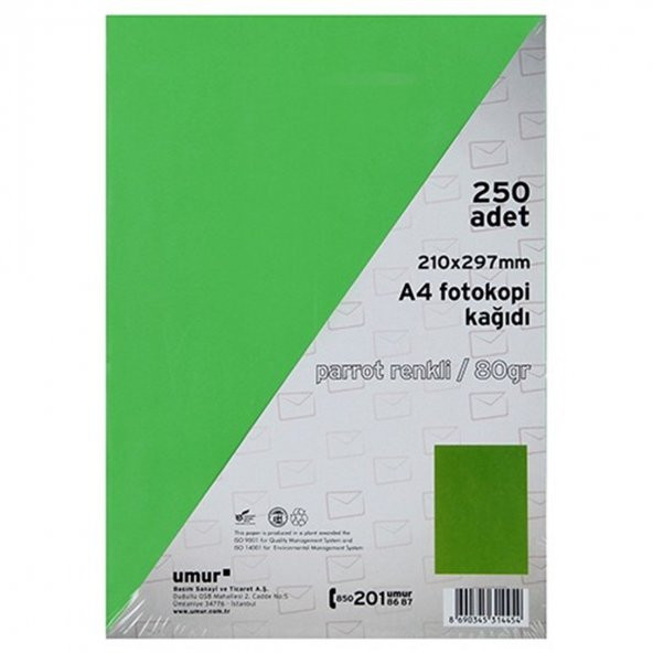 Umur A4 Renkli Fotokopi Kağıdı 80 Gr 250 Sayfa – Koyu Yeşil