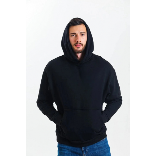 Unisex Baskısız Kanguru Cepli Kapüşonlu Sweatshirt