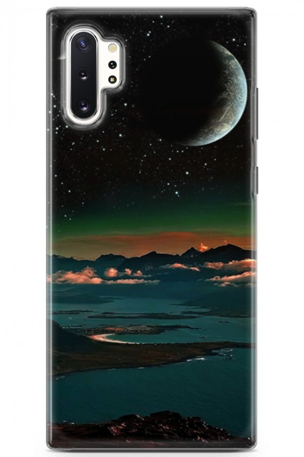 Samsung Galaxy Note 10 Plus Kılıf Seri Moon 29 Galaksi Leke Tutmaz Kapak Petrol