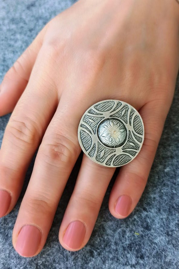 Daire Şekilli Kadın Yüzük Gümüş Kaplama Ayarlanabilir El Yapımı Kadın Yüzük ürün görseli 1
