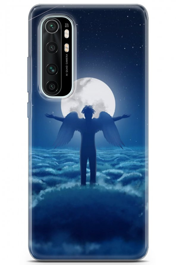 Xiaomi Mi Note 10 Lite Kılıf Seri Moon 10 Melek Ay Full HD Kılıf Mavi Beyaz