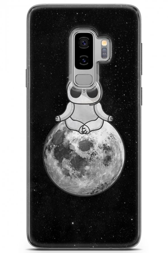 Samsung Galaxy S9 Plus Kılıf Orijinal Seri Moon 19 Meditasyon Panda Tam Koruma Kılıf Beyaz Siyah