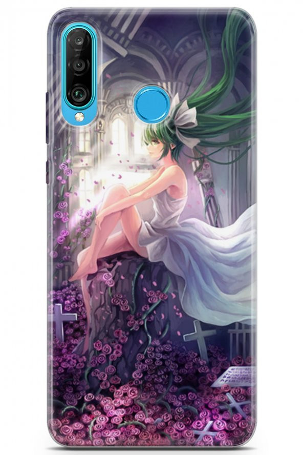 Huawei P30 Lite Kılıf Orijinal Seri Anime 27 Yeşil Saçlı Lazer Kesim Silikon Sarı