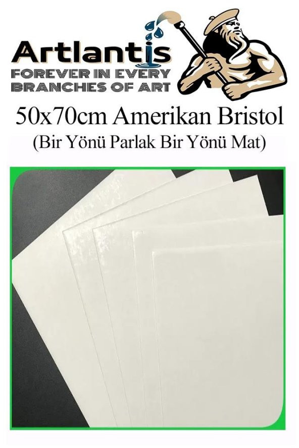A3 Amerikan Bristol Karton 29.7x42 cm 50 Adet 220 gr Bir Tarafı Parlak Bir Tarafı Mat Kağıt Biristol Karton - 4