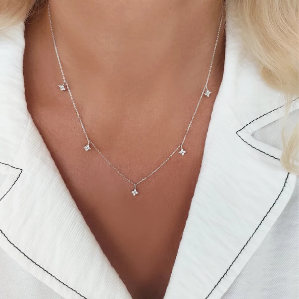 Vaoov 925 Ayar Gümüş Rodyumlu Çiçek Kolye - Resim 3