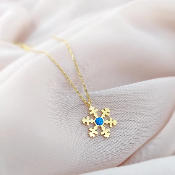 Vaoov 925 Ayar Gümüş Opal Taşlı Gold Kar Tanesi Kolye - Resim 4