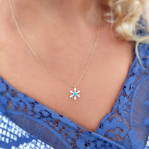 Vaoov 925 Ayar Gümüş Opal Taşlı Gold Kar Tanesi Kolye - Resim 2