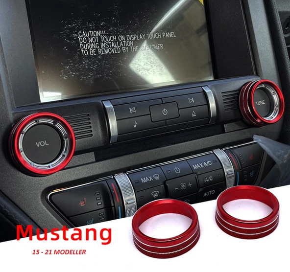 DK Tuning Mustang 15-21 Ses Açma Düğmeleri Kırmızı Dekoratif Halkaları - 2