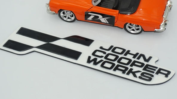 DK Tuning Mini John Cooper Works Bagaj Beyaz Siyah Yazı Logo Arma - Resim 5