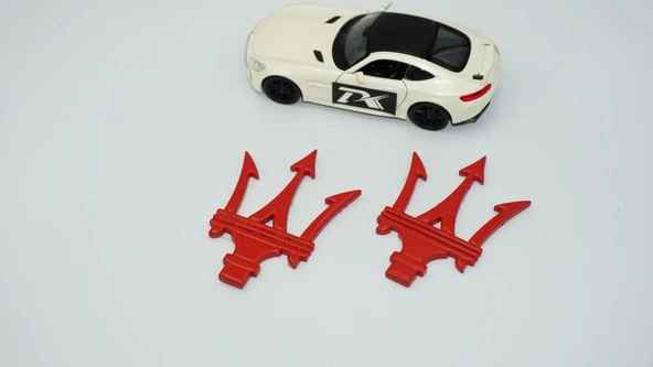 DK Tuning Maserati Yan Kanatlar Kırmızı 3M 3D Rozet Amblem Seti - 4