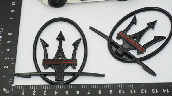 DK Tuning Maserati Yan Kanatlar Çemberli Kırmızı Siyah Rozet Amblem Seti - 2