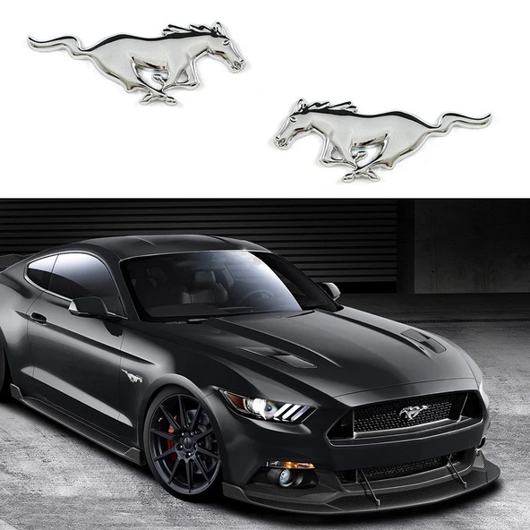 DK Tuning Ford Mustang Shelby GT Koşan At Çamurluk Yanı Krom Metal Logo Arma - 3