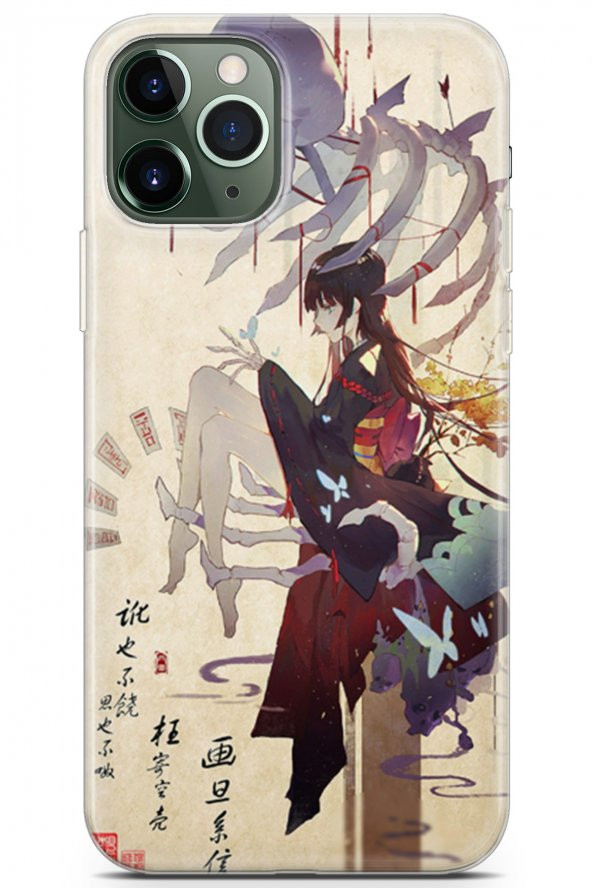 Apple iPhone 11 Pro Max Kılıf Orijinal Seri Anime 13 Kurukafa Case Kapak Yeşil