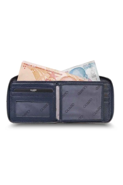 Guard Retro Fermuarlı Hakiki Deri Erkek Lacivert Cüzdan P859 - 5