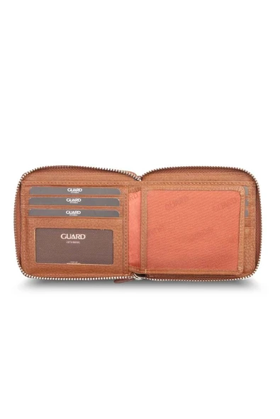 Guard Retro Fermuarlı Hakiki Deri Erkek Taba Cüzdan P859 - 6