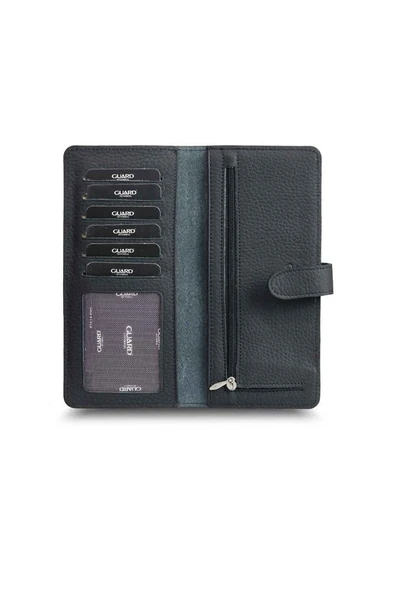Guard Mat Siyah Kart ve Para Slotlu Hakiki Deri Unisex Telefon Kılıflı Cüzdan 3032 - 4