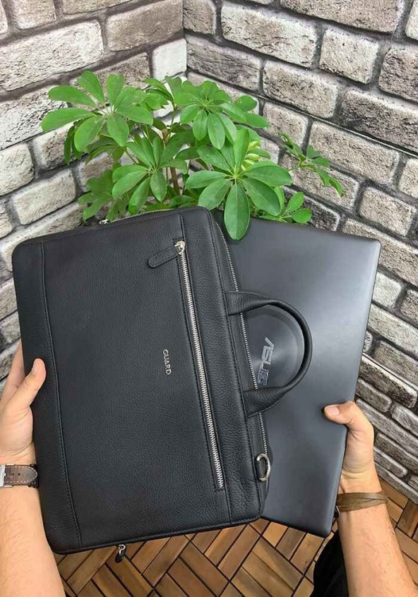 Guard Siyah Hakiki Deri Özel Üretim Laptop ve Evrak Çantası Erkek / Kadın P1796 - 3