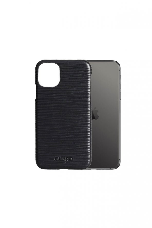 Guard Siyah Yol Deseni iPhone 11 Hakiki Deri Telefon Kılıfı P6017 - 2
