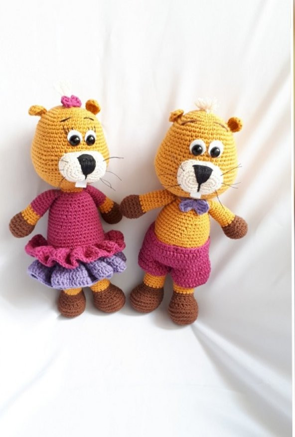 Bay ve Bayan Kunduz Amigurumi Organik Oyuncak - 3