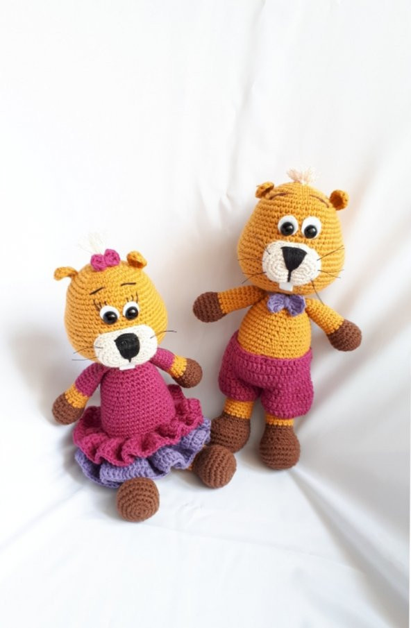Bay ve Bayan Kunduz Amigurumi Organik Oyuncak - 4