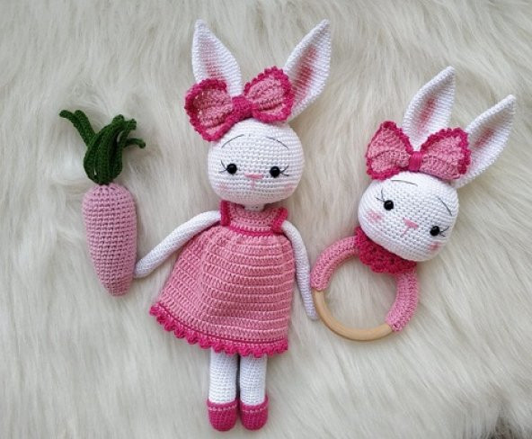 Havuçlu Tavşan Yeni Doğan Seti Amigurumi Organik Oyuncak