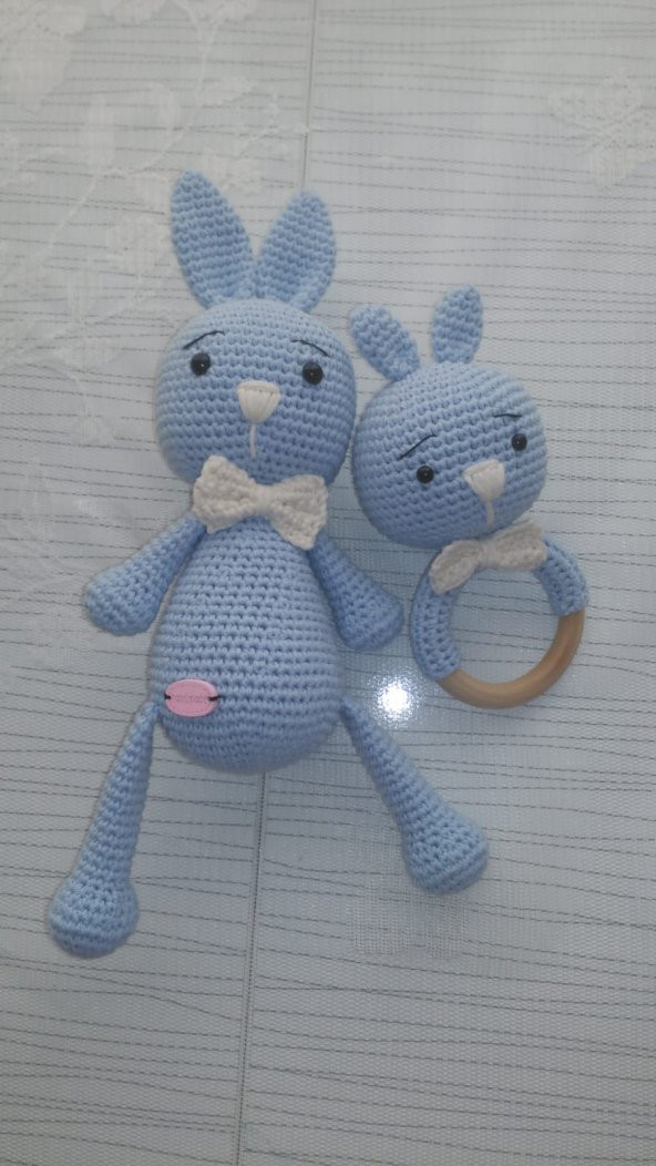 Sevimli Tavşan ve Çıngırak Amigurumi Organik Oyuncak - 2