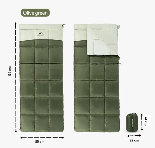 Naturehike LT250 Zarf Tarzı Pamuklu Uyku Tulumu -11°C  Army Green Left - 2