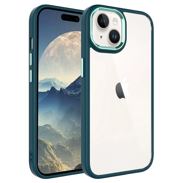 iPhone 15 Plus Kılıf Renkli Silikon Kenarlı Krom Kapak