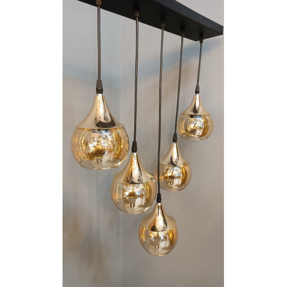 5'Lİ GOLD AÇIK AĞIZ CAMLI SIRALI AVİZE