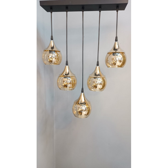 5'Lİ GOLD AÇIK AĞIZ CAMLI SIRALI AVİZE - 2