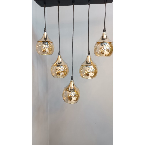 5'Lİ GOLD AÇIK AĞIZ CAMLI SIRALI AVİZE - 3