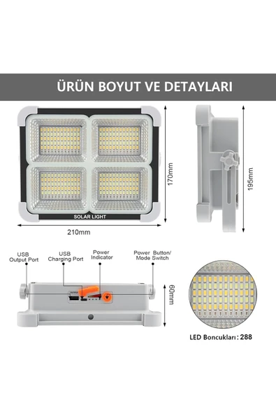 Ucuz Geldi Seyyar Solar Led Projektör Cata 200w Güneş Enerjili Portatif Led Işık Taşınabilir Sokak Aydınlatması - 2