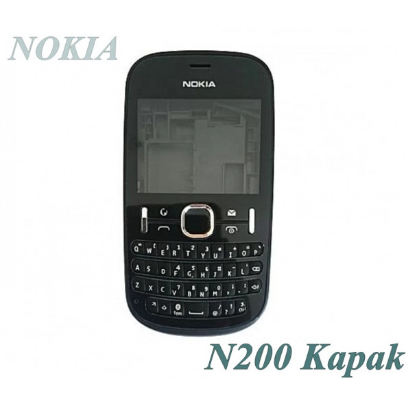 Nokia N200 Kapak Nokia 200 uyumlu Siyah Orta Kasa ön Kapak Arka Kapak Tuş Takımı - 1