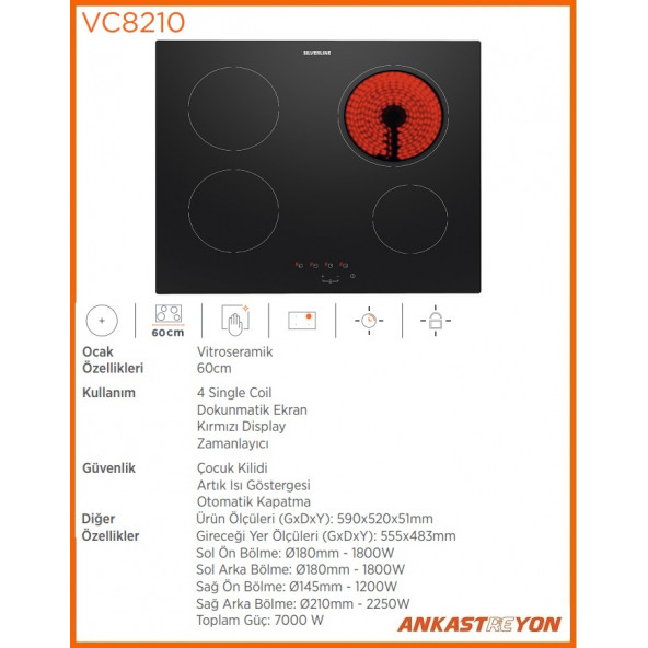 Silverline VC8210B01 Vitroseramik Elektrikli Ankastre Ocak - 2