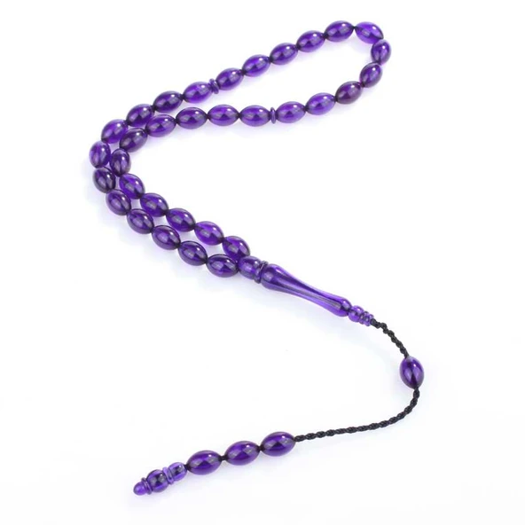 Mavi Renk Badem Kesim Sıkma Kehribar Tesbih ürün görseli