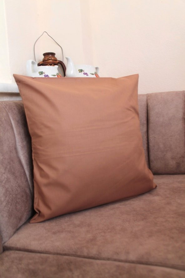 Kahverengi Premium 100 Pamuklu Fermuarsız Kırlent Kılıfı 43x43cm - Resim 2