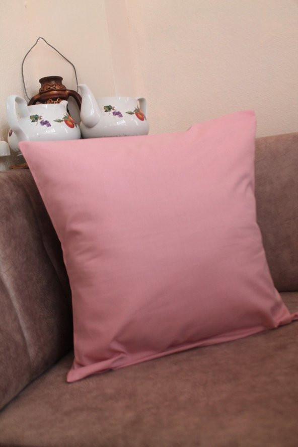 Pudra Pembe Premium 100 Pamuklu Fermuarsız Kırlent Kılıfı 43x43cm - Resim 2