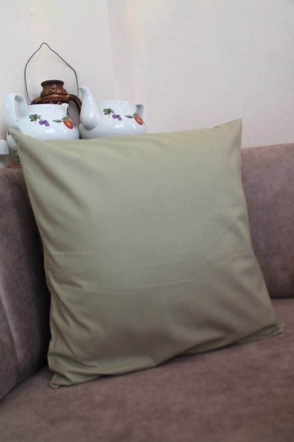 Yağ Yeşili Premium 100 Pamuklu Fermuarsız Kırlent Kılıfı 43x43cm - 2