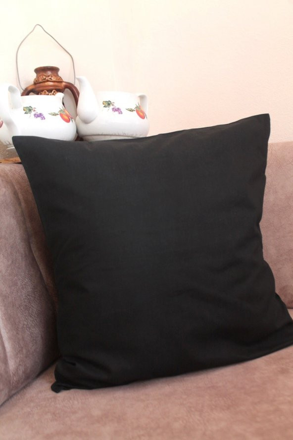 Siyah Premium 100 Pamuklu Fermuarsız Kırlent Kılıfı 43x43cm